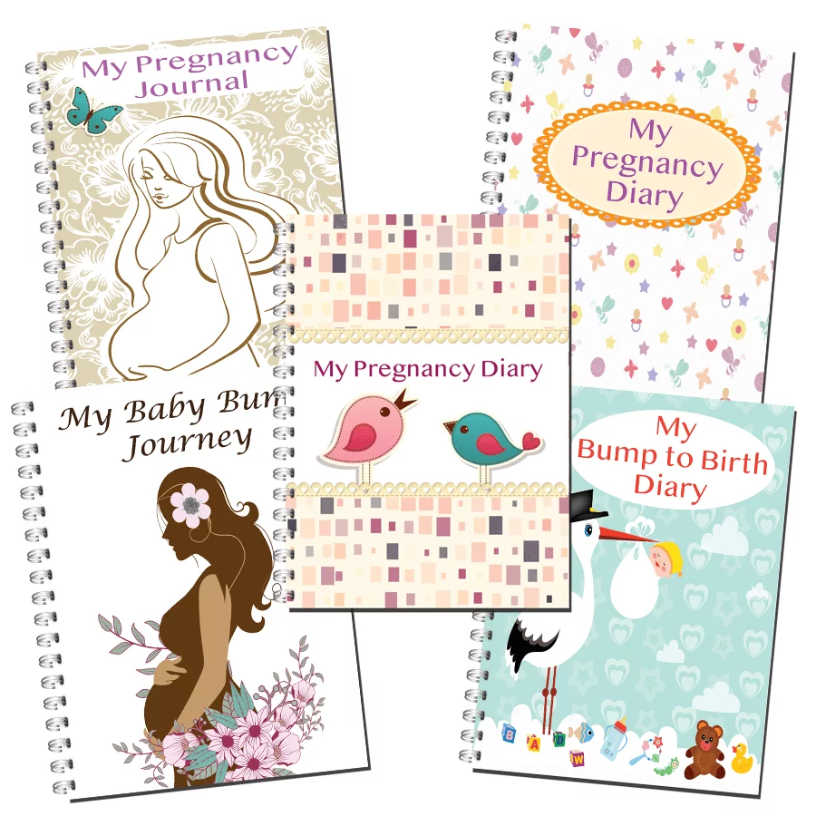 Personalised Pregnancy Diaries - various designs- wire bound A5 notebooks
