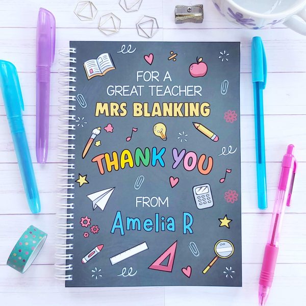 Personalised Thank You Teacher Notebook- Chalkboard Front Cover 1 1-1 img