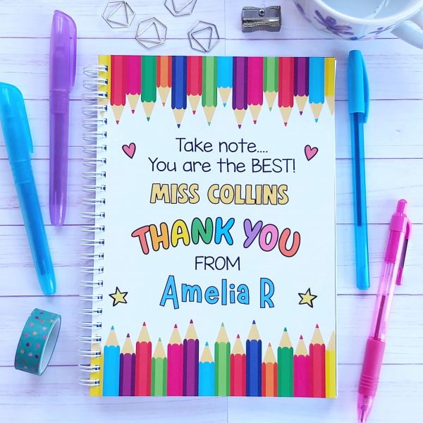 Personalised Thank You Teacher Notebook- Coloured Pencils Front Cover 2 1-1 img
