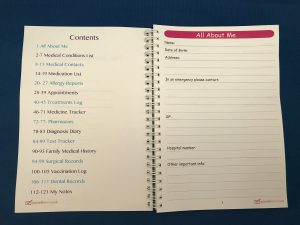 Contents and All About Me Medical Diary