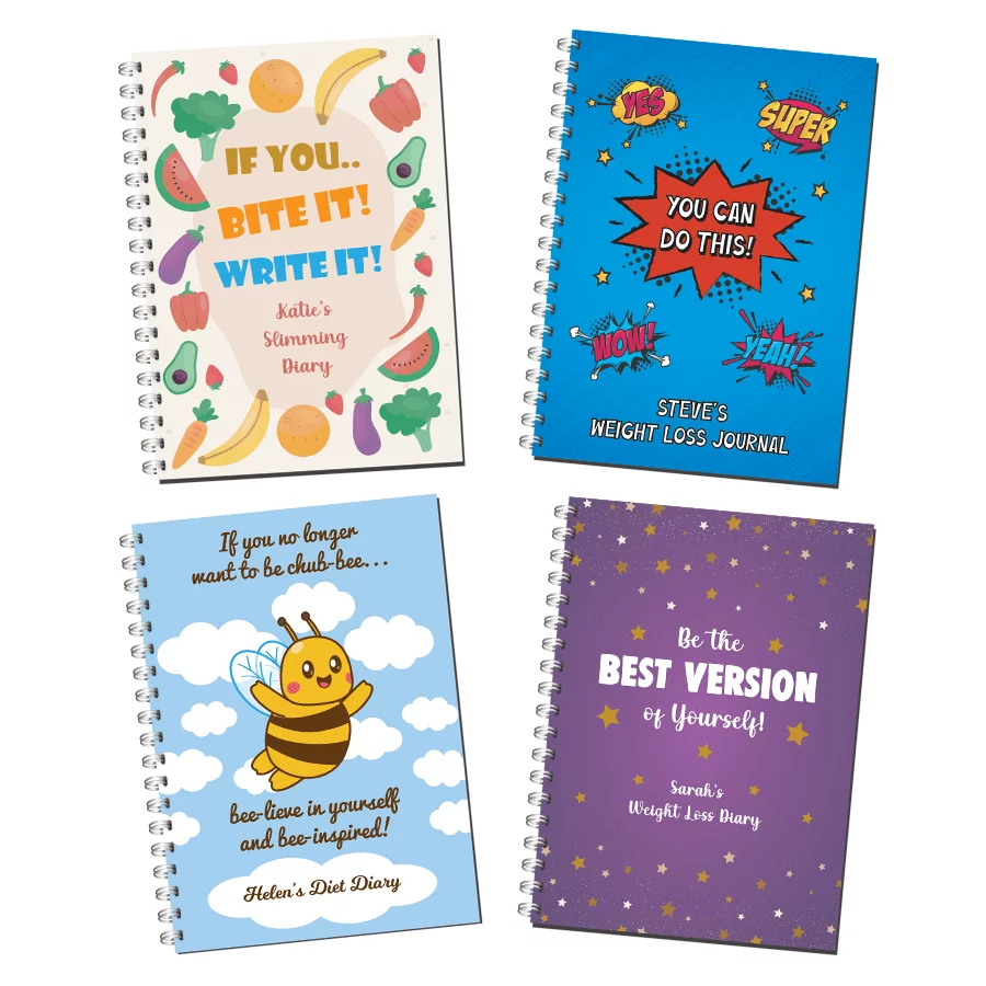 Personalised Weight Loss Journals- various designs- A5 wire bound notebooks