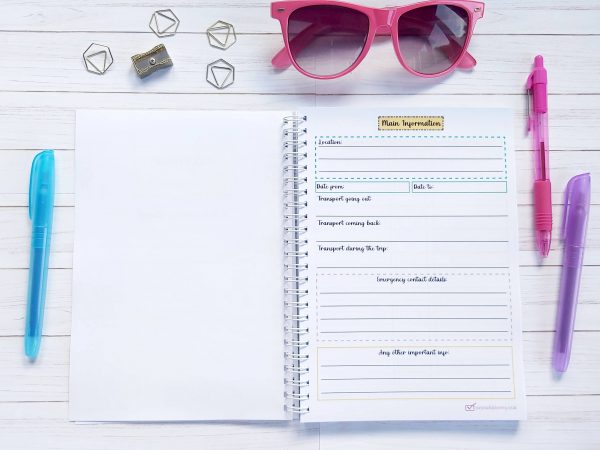 Holiday and Travel Planner Notebook Main Information Page