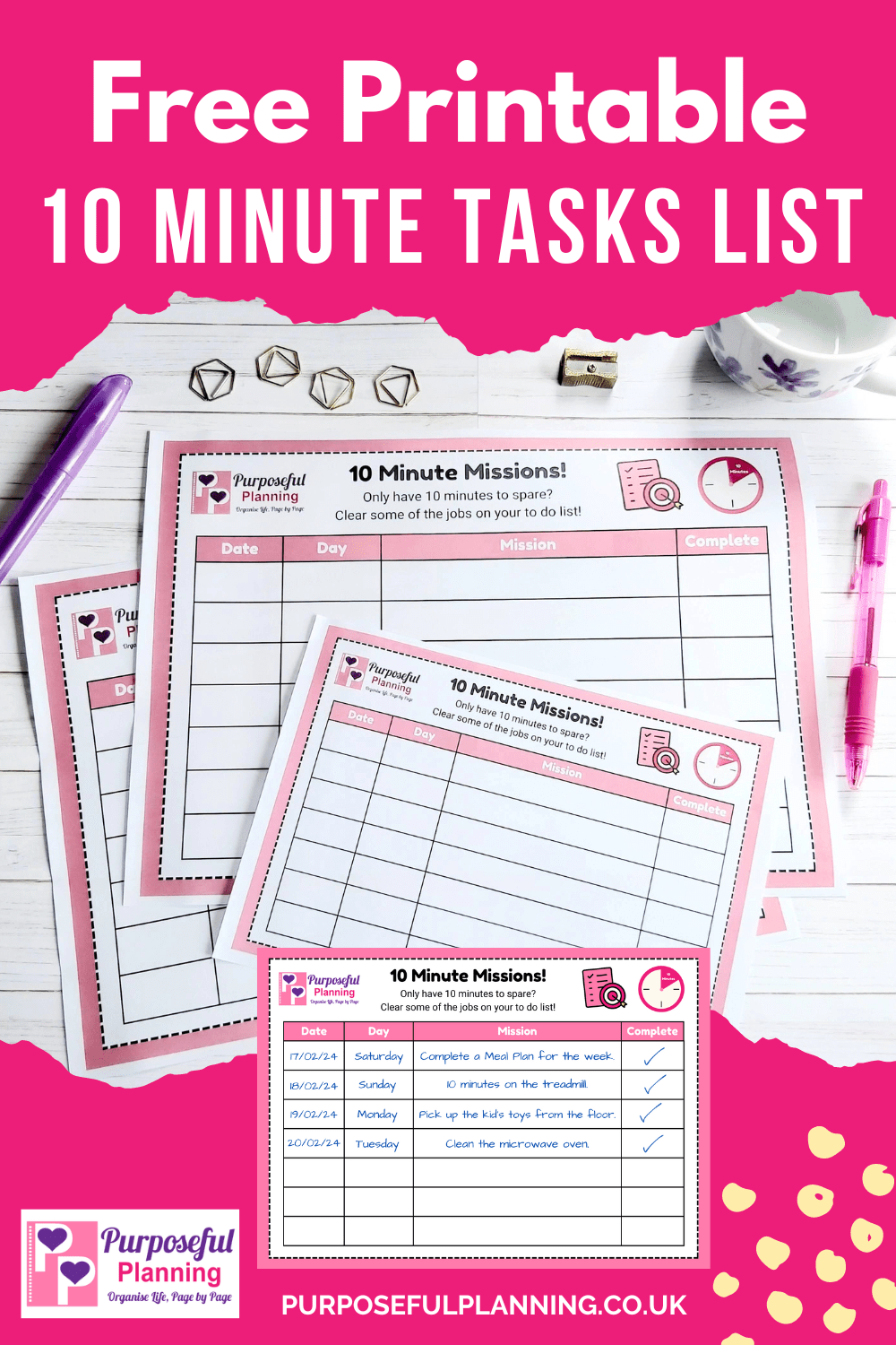 10 Minute Tasks List - Free Printable